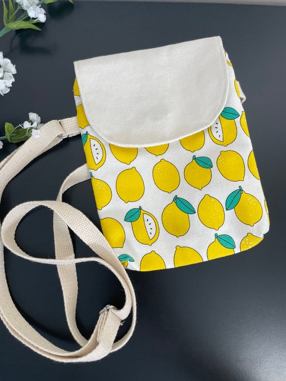Cute lemon cell phone bag, crossbody phone bag, adjustable small bag, crossbody small bag, crossbody pouch, small canvas bag, travel bag