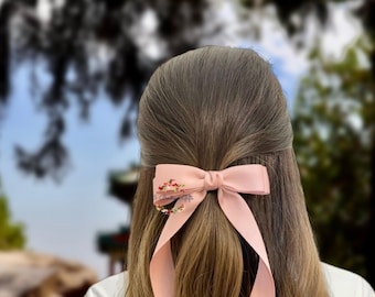Matte Satin Hair Bow, Elegant Long Tail Barrette, USA Made