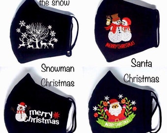 Cute embroidered Christmas face mask, cute Holiday face mask, 3 layers face mask, Christmas gift, winter face mask, unisex Christmas mask
