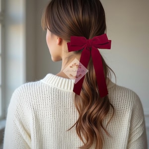 Classic Velvet Hair Bow, Elegant Velvet Hair Bow, Christmas Gift Idea, Long Tail Bow, Adult hair clips, Hair bow barrette