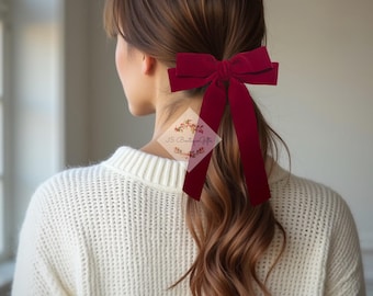 Classic Velvet Hair Bow, Elegant Velvet Hair Bow, Christmas Gift Idea, Long Tail Bow, Adult hair clips, Hair bow barrette