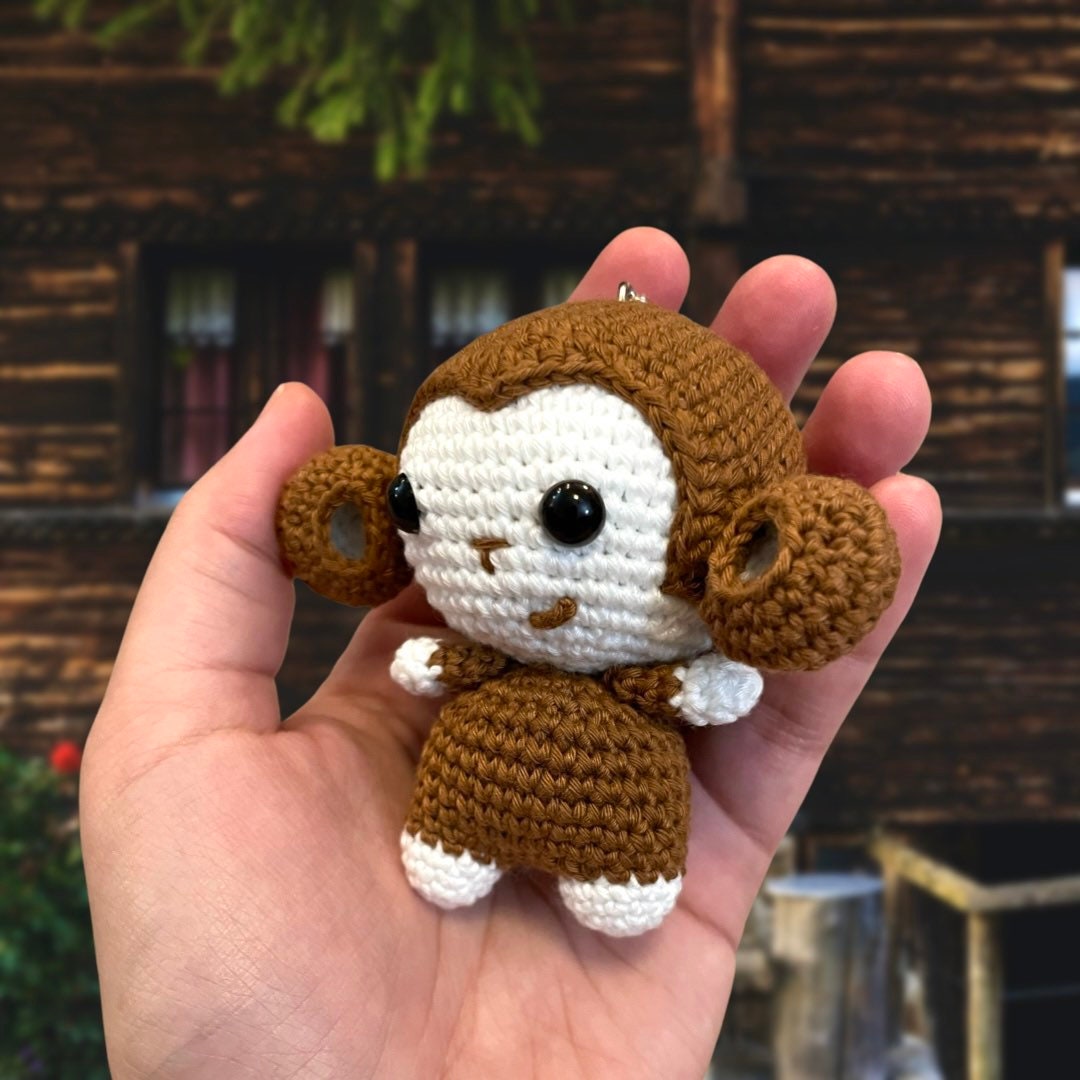Cute Monkey Keychain Crochet Monkey Keychain Monkey Etsy