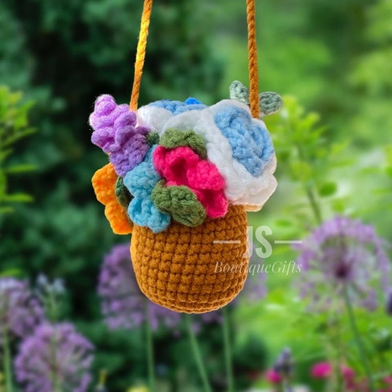 Car Plant, Crochet Hanging Basket, Hanging Plant for Car Decor