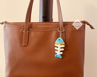 Crochet Fish Bone Keychain, Cute Marine Gift