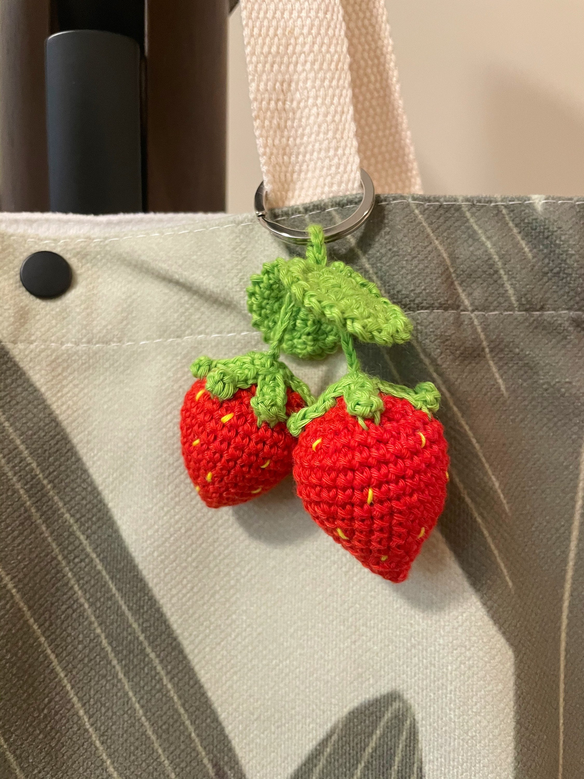Crochet Strawberry Keychain Cute Strawberry Keychain Etsy