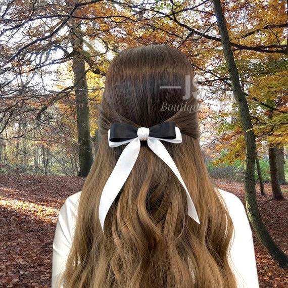 Mix color matte satin hair bow, elegant satin hair bow, adult hair clip, adult hair bow, long tail hair bow, hair bow barrette, hair bow tie
