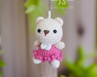 Pink princess bear, lovely princess bear, crochet bear, crochet bear keychain, daughter gifts, bear gifts, friend gifts, cute gift