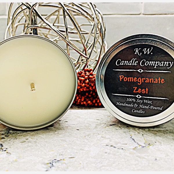 Pomegranate Zest Scented Candles - 100% Soy Wax, Handmade, and Hand-Poured