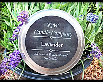 Lavender Scented Candle - 100% Soy Wax, Handmade and Hand-Poured