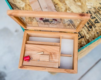 Wooden Valet Box with Rolling Tray & Accessories – Handcrafted Stash Box