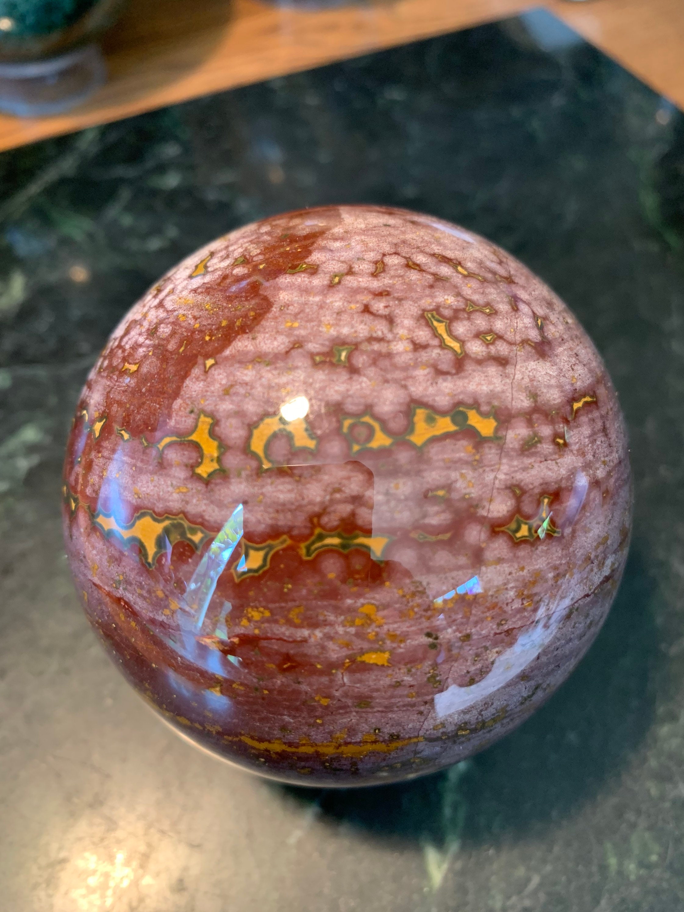 オーシャンジャスパー　オービキュラー　スフィア　繊細且つ華やかな煌めき　丸玉 オーシャン ジャスパー スフィア - 3.1 インチ - Etsy 日本