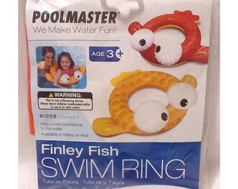 Vintage New Old Stock PoolMaster Kids Inflatable Fish Swim Ring Red Float Fish