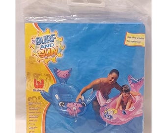 Vintage Dolphin Boat Inflatable Pool Toy 44x28" New Old Stock Sealed 2002 USA