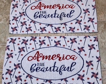 Patriotic America the Beautiful Woven Tapestry Placemats Red White Blue Set of 2
