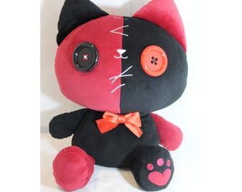 Fukuya Round 1 Patch Patch Friends Big 2 Red Black Cat Plush Doll 15" New w Tags