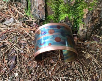 Flame painted copper bracelet of cuff