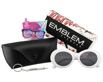 Emblem Eyewear - Retro Round Oval Clout Glasses Round 90's Gradient Lens Round Oval Sunglasses