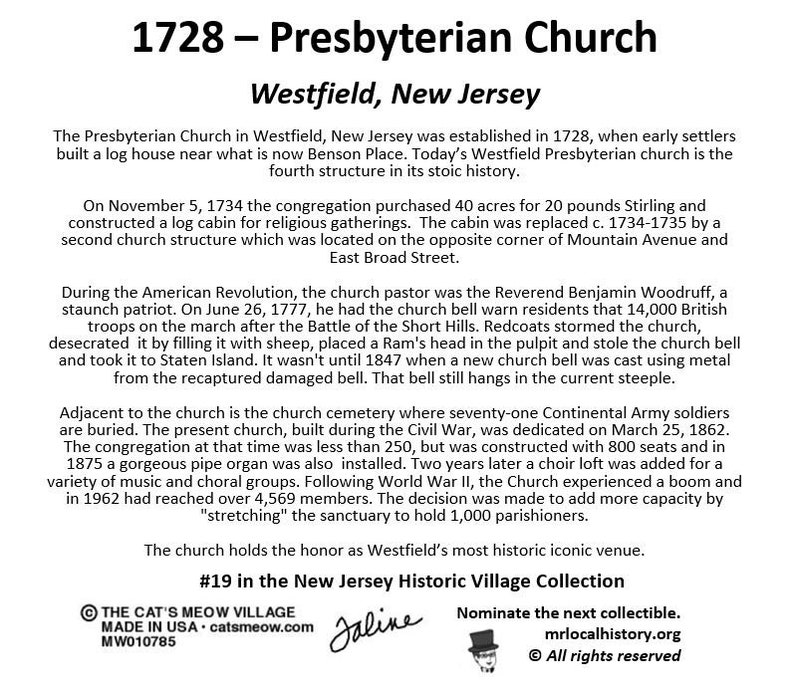 Westfield NJ Church Collectible c1728 image 3