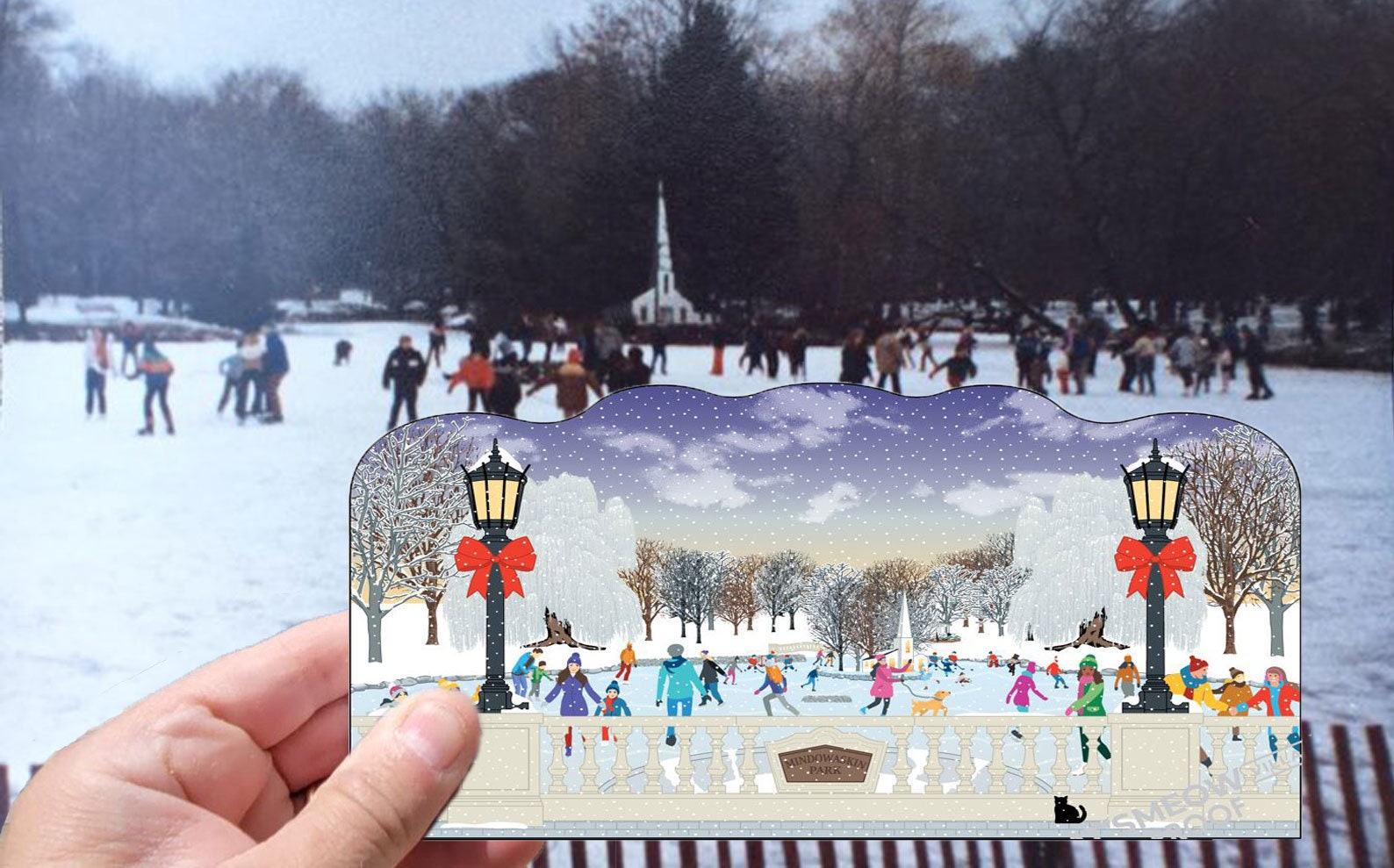 Westfield - Mindowaskin Pond Winter Wooden Keepsake - Westfield, NJ