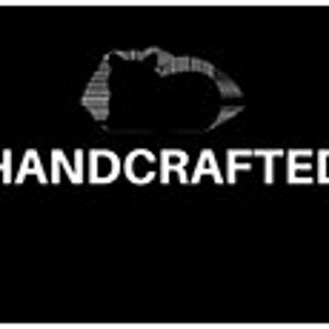 May include: Black and white silhouette of a cat sleeping on a cloud with the word "HANDCRAFTED" in white text below the image.
