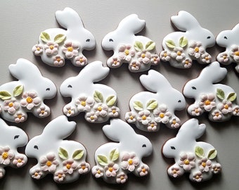 Gift Inspiration! 12 Bunnies Homemade Gingerbread Cookies Decorated with Royal Icing Sugar Cookies Handmade Cookies Decorated Biscuits