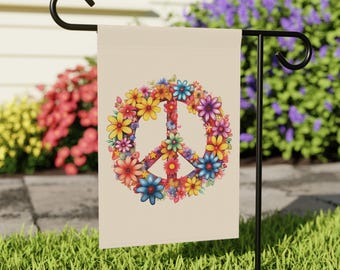 Floral Peace Sign Garden Flag: Hippie Outdoor Decor (12x18")