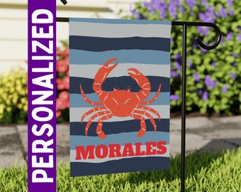Personalized Crab Garden Flag: Nautical Summer Yard Decor