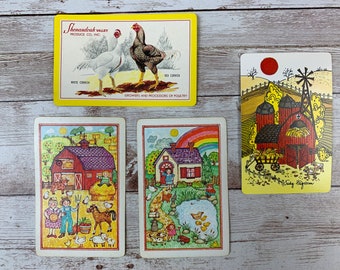 4 Vintage Playing Cards - Farm/Garden Themed Set - Ephemera