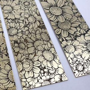 Oxidized Brass Blank Etched chamomile pattern for jewelry handmade maker Metal texture blank Crafting DIY Decorative Art Boho decorating