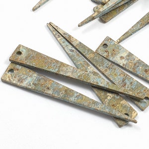 6ps Patina earring textured stick Triangle brass strip 1 hole Unique Patina for Jewelry handmade supplies Vintage finding Boho bead 582