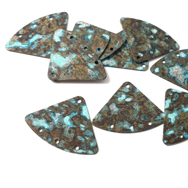 6ps Texture triangle earring charm Brass connector 4 holes Verdigris aged patina for Jewelry unique handmade maker Boho artist component 451