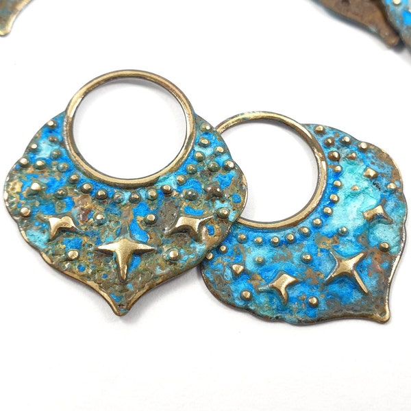 6ps Star hammered wavy charms Brass petal pendant Jewelry making supply Handmade metal texture bead Vintage Boho earring star component 750B