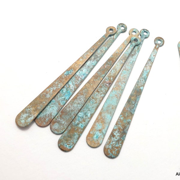 10ps Earring blue stick 1 hole Brass blank unique patina for jewelry handmade maker Earring finding component Bohemian Boho Art Design 845