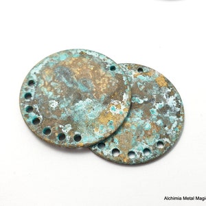 6ps Patina earring connector 8 holes Brass circle disc Vintage rustic patina Round connector for Jewelry maker Christmas unique Sale 673