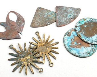 8 pcs Starter Pack DIY Jewelry Charms Raw Brass Blanks Aged Vintage Patina For Jewelry Handmade Makers Component Boho Gift for her 316A