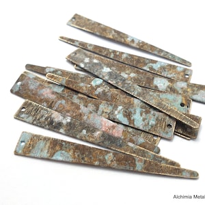 6ps Patina earring stick Triangle brass strip 1 hole Unique Patina Jewelry handmade supplies Vintage finding Bohemian Boho bead 782