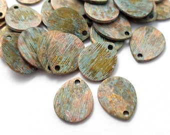 10pcs Drop charm Raw brass Aqua green verdigris patina for Jewelry handmade Rustic color finding Pendant earring Bohemian component 749