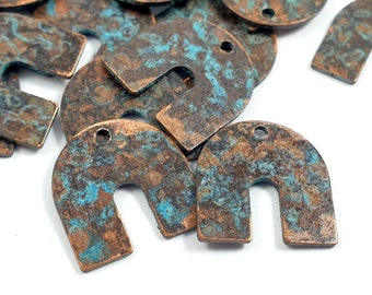 6ps Copper jewelry connector Flat U blank 1 hole Organic vintage patina Jewelry Boho findings Pendant Earring component handmade making 527