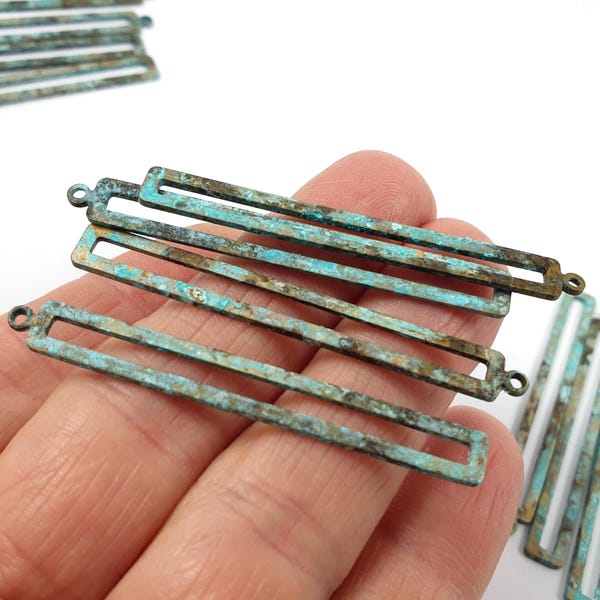 8ps Tira de pátina de latón Dijes de pendiente de barra larga 1 agujero Dije único para proveedores de joyería hechos a mano Collar componente primitivo 816