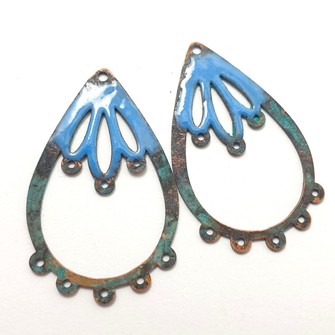 Copper Earring Connector 2ps Copper Blue Hot Enamel 6 Holes Etsy