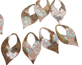 20ps Small drop blank Brass aqua green charm Verdigris patina Handmade jewelry Rustic color earring component Boho finding Metal Supply 124B