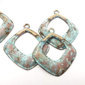 6ps Square large blue blank Brass oxidized charm Vintage blue patina blank for handmade maker Bohemian Boho component Jewelry supply 890