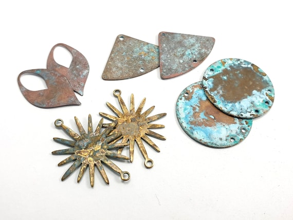 8 pcs Starter Pack DIY Jewelry Charms Raw Brass Blanks Aged Vintage Patina For Jewelry Handmade Makers Component Boho Gift for her 316A