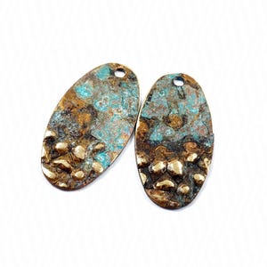 8ps Oval small charms Textured brass wavy beads Rustic vintage patina 1 hole Earring findings for handmade jewelry Boho supply 663B