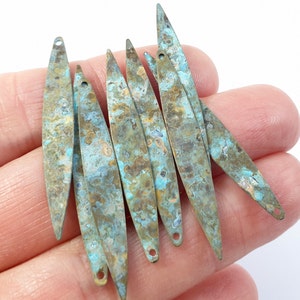 Brass strip shaped charms 1 hole Unique patina for jewelry handmade makers Metal supplies Earring component Bohemian Boho finding 562