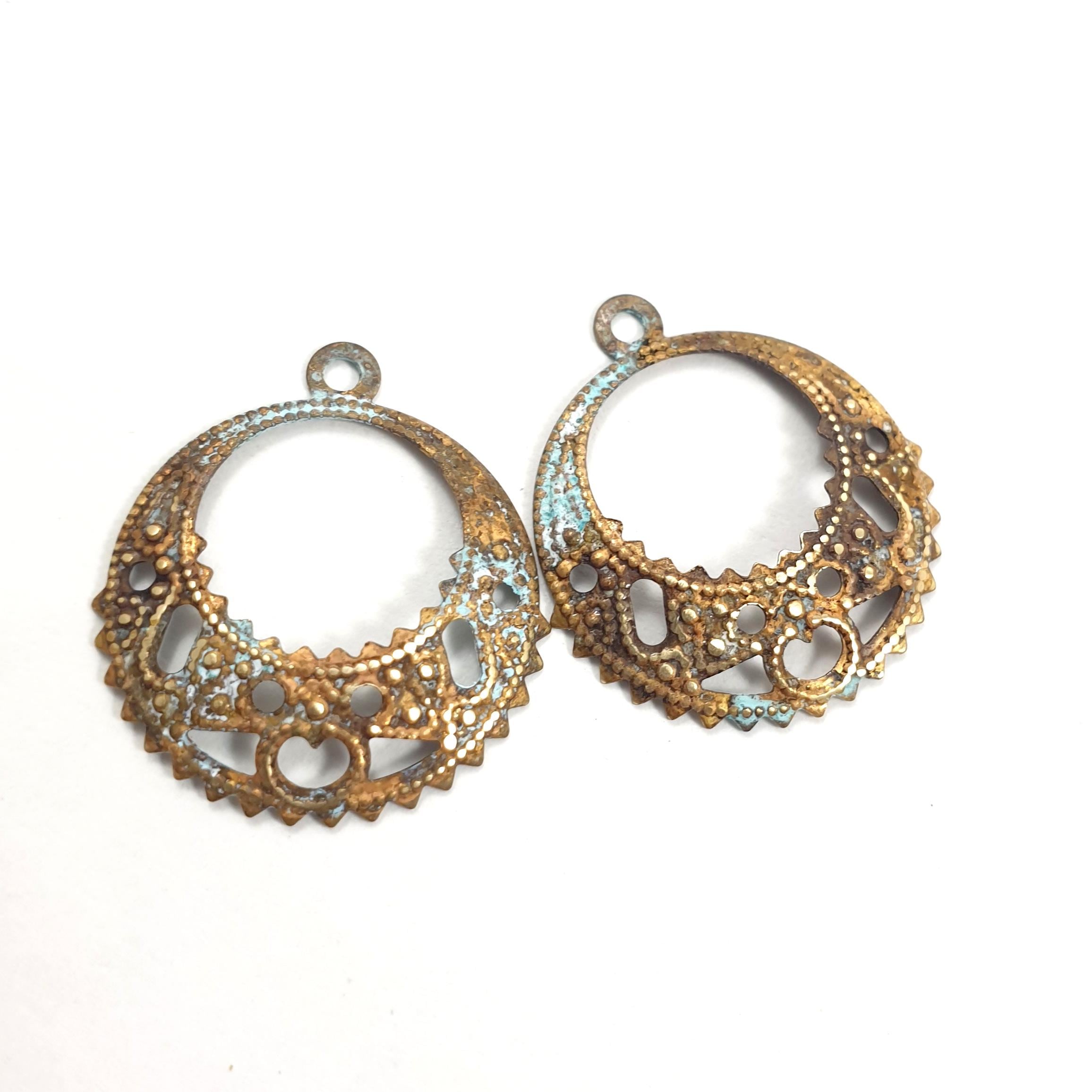 10 Piezas De Dijes Redondos De Latón Crudo Para Collar, Cuentas De Latón Con Filigrana, 1 Bucle, Pátina Verde Azulada Orgánica Para Joyería Hecha A Mano, Dije De Encaje Bohemio DIY 804 - México