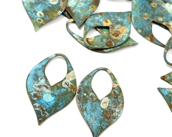 10ps Drop brass small blank Aqua green verdigris patina for handmade jewelry Rustic Boho finding Earrings hoop component Boho supply 698