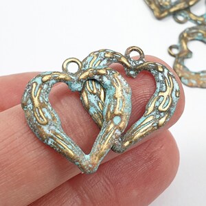 10ps Heart small blue blank Brass oxidized charm Vintage patina blank for handmade maker Bohemian Boho component Jewelry unique bead 900