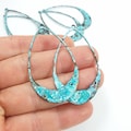 4ps Large drop earrings Circle textured brass charms Turquoise aged patina Jewelry handmade making Laser cut Boho pendant Hoop component 282 product logo