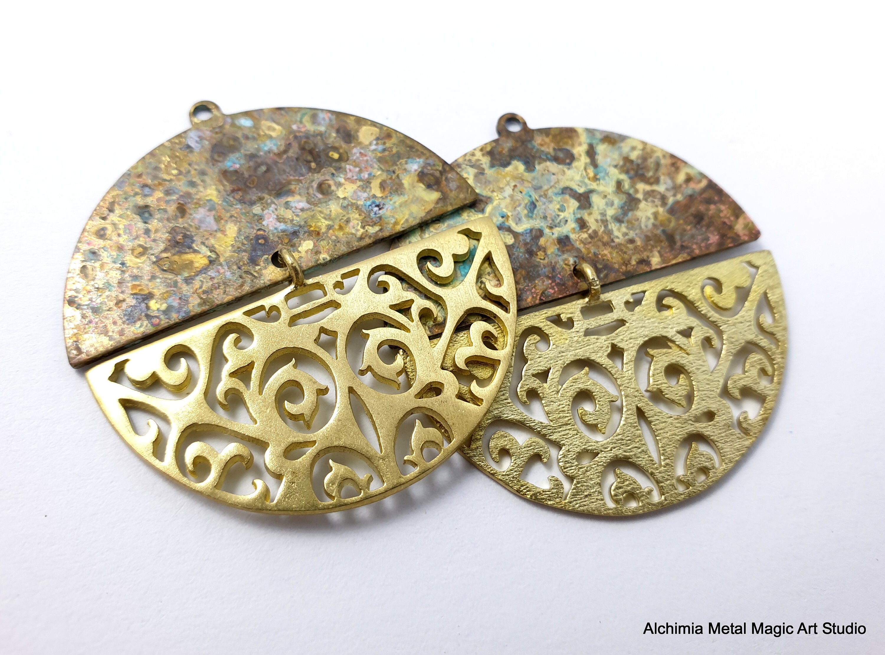 LAST Large Circle Vintage Earring Charm 1 Pair Brass Flat